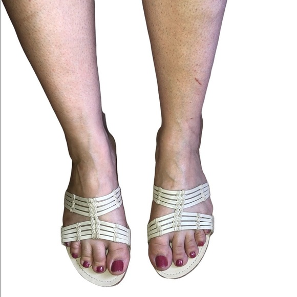 J. Jill cream leather sandals /slides strappy coastal old money classic chic - Picture 8 of 10